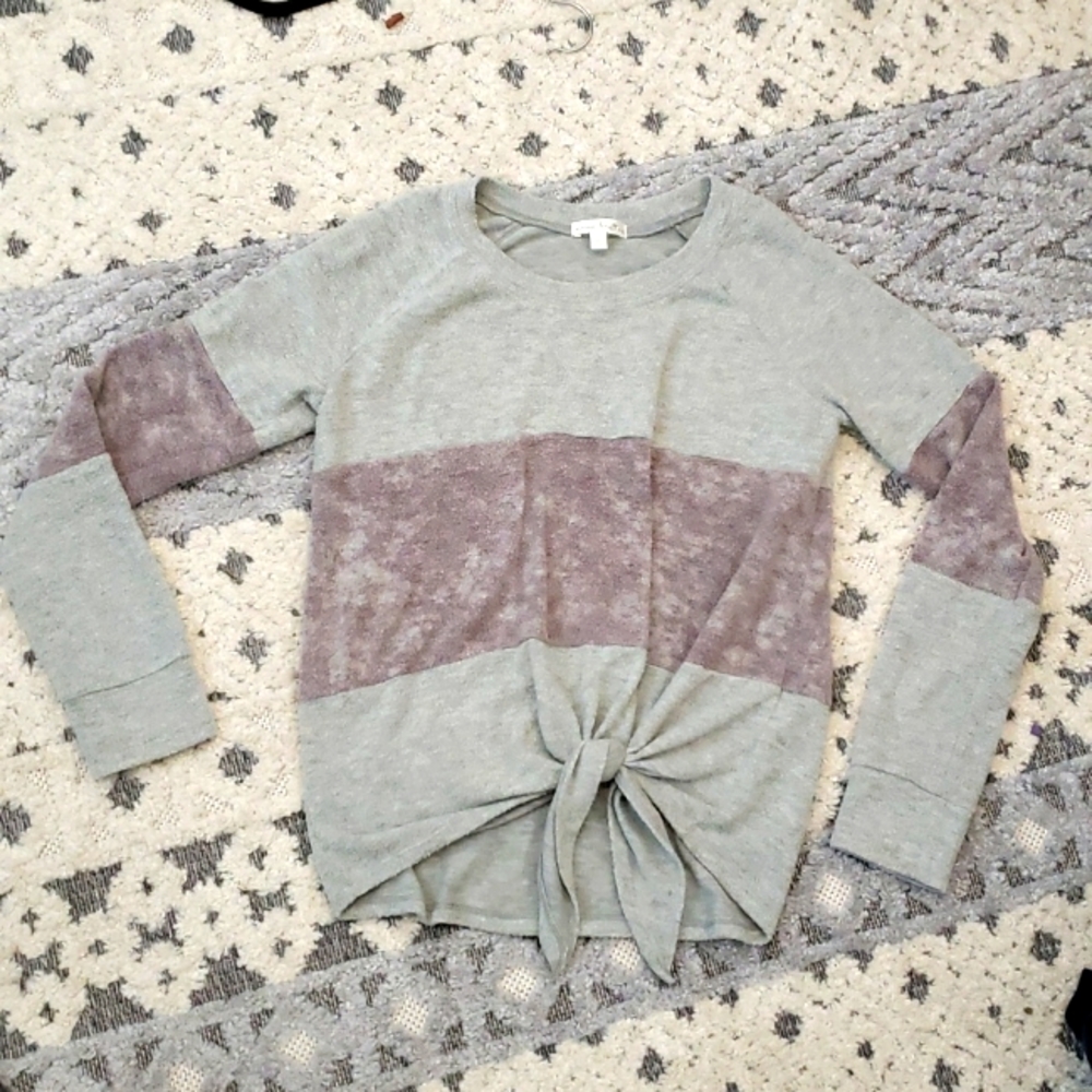 Tie waist brushed knit top, small
